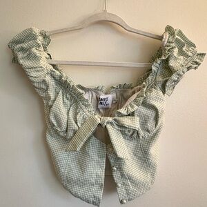 Princess Polly Green Sleeveless Ruffled Crop Blouse